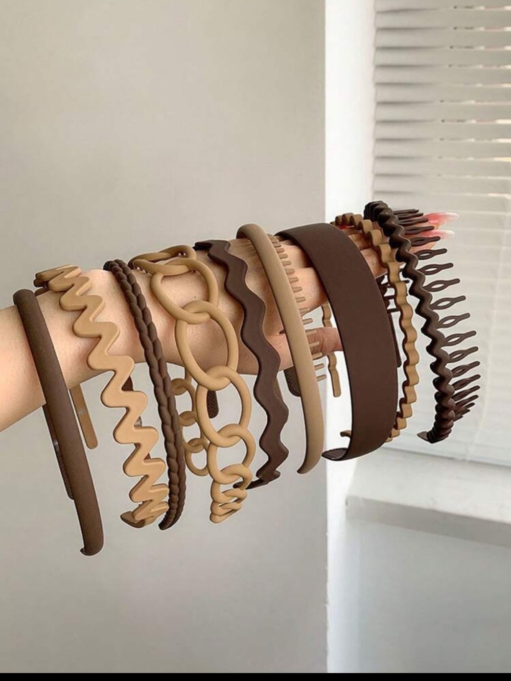 Neutral Tone Mixed Headband Set - Brown and Tan - 9 pieces
